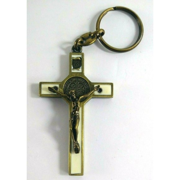 Religious Crucifixion Key Ring Chain Fob INRI Jesus On The Cross Enamel Metal - Picture 1 of 5